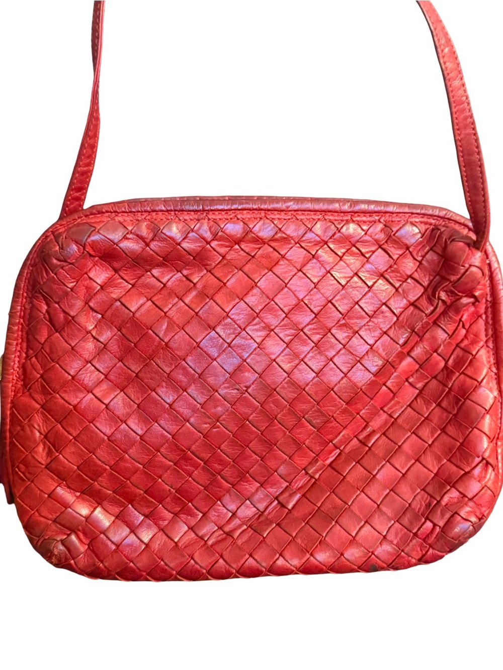 Bottega Veneta Red Woven Leather Crossbody Bag Vintage
